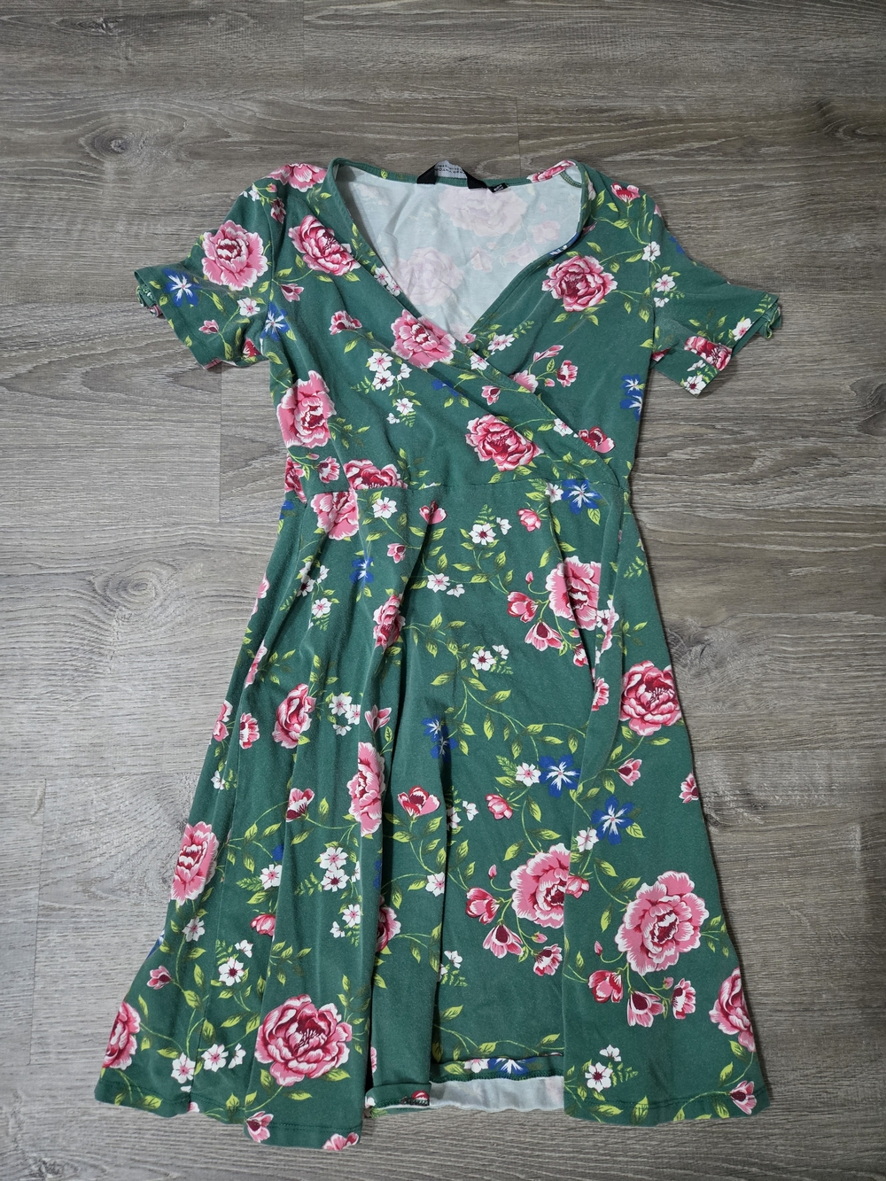 Dorothy Perkins Women’s Size 8 Green Floral Wrap Dress Short Sleeve Fit & Flare